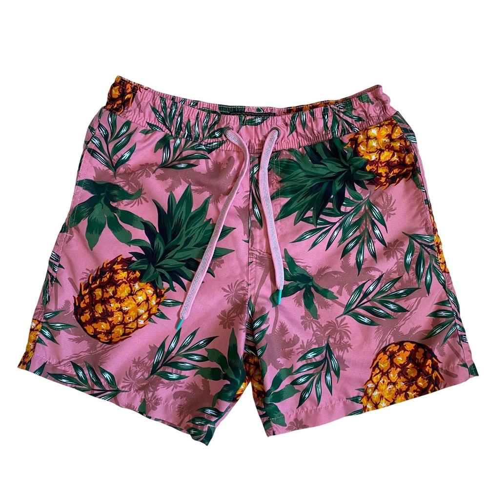 Surf Society Mens Pink Pineapple Tropical Swim Trunks Mesh Lined Board Shorts M